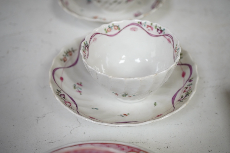 Nine pieces of 18th century New Hall, tea bowls and saucers etc